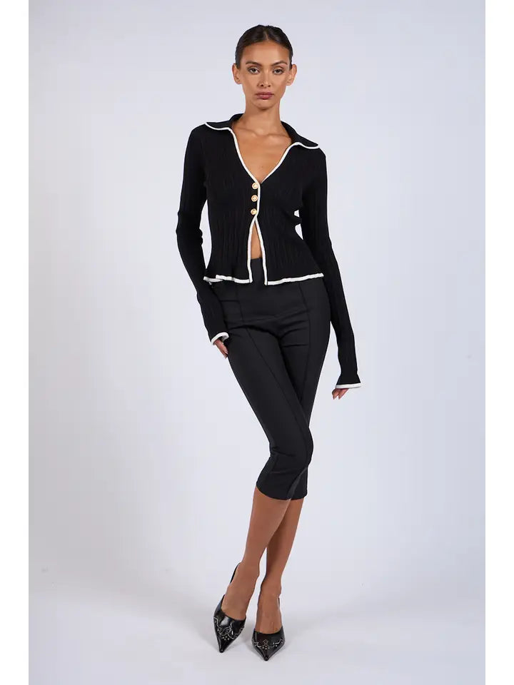 STM CONTRAST TRIM CARDIGAN SWEATER
