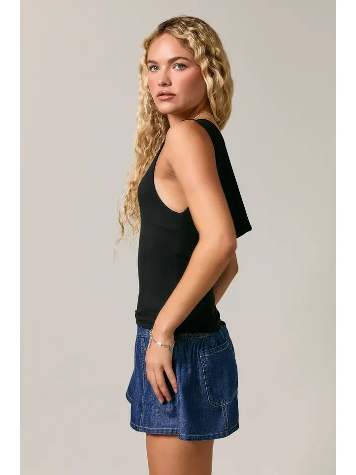 Sleeveless High Neck Cowl Back Detail Knit Top