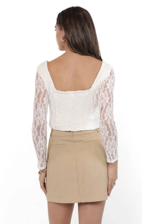 Sadie and Sage Low Lights Lace L/Slv Crop Top W Smocking