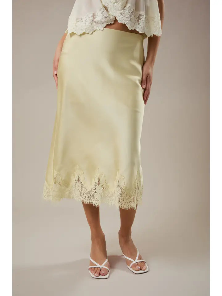 Lace Trim Bias Cut Midi Skirt