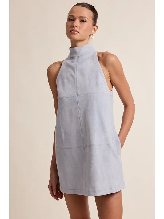 Suede Mock Neck Plain Mini Dress