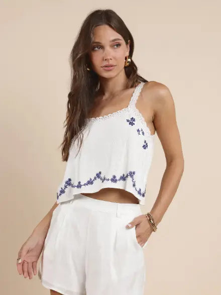 Sadie & Sage Timeless Embroidered Lace Strap Tank