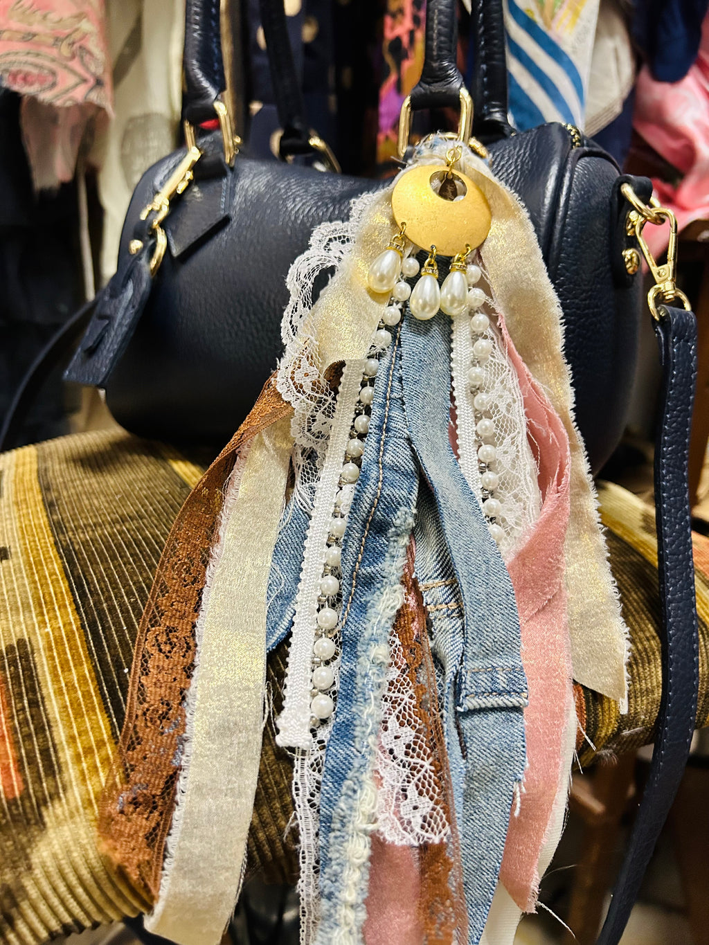 OOAK Denim & Pearls Boot/Bag Charm