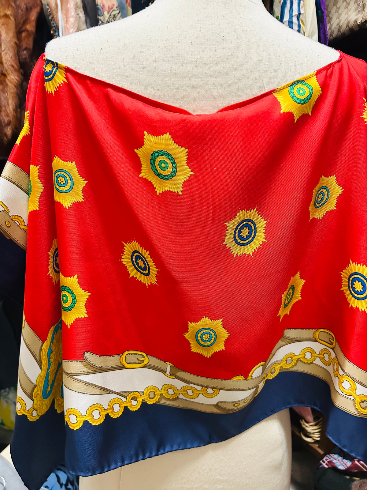 OOAK Upcycled Vintage Belt Print Celine Silk Scarf Poncho