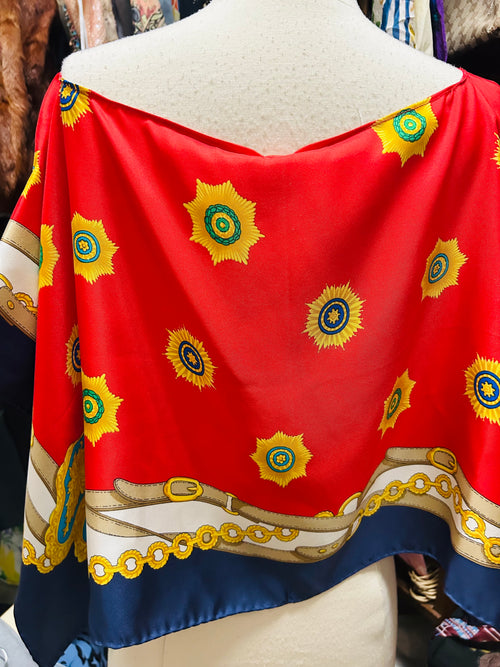 OOAK Upcycled Vintage Belt Print Celine Silk Scarf Poncho