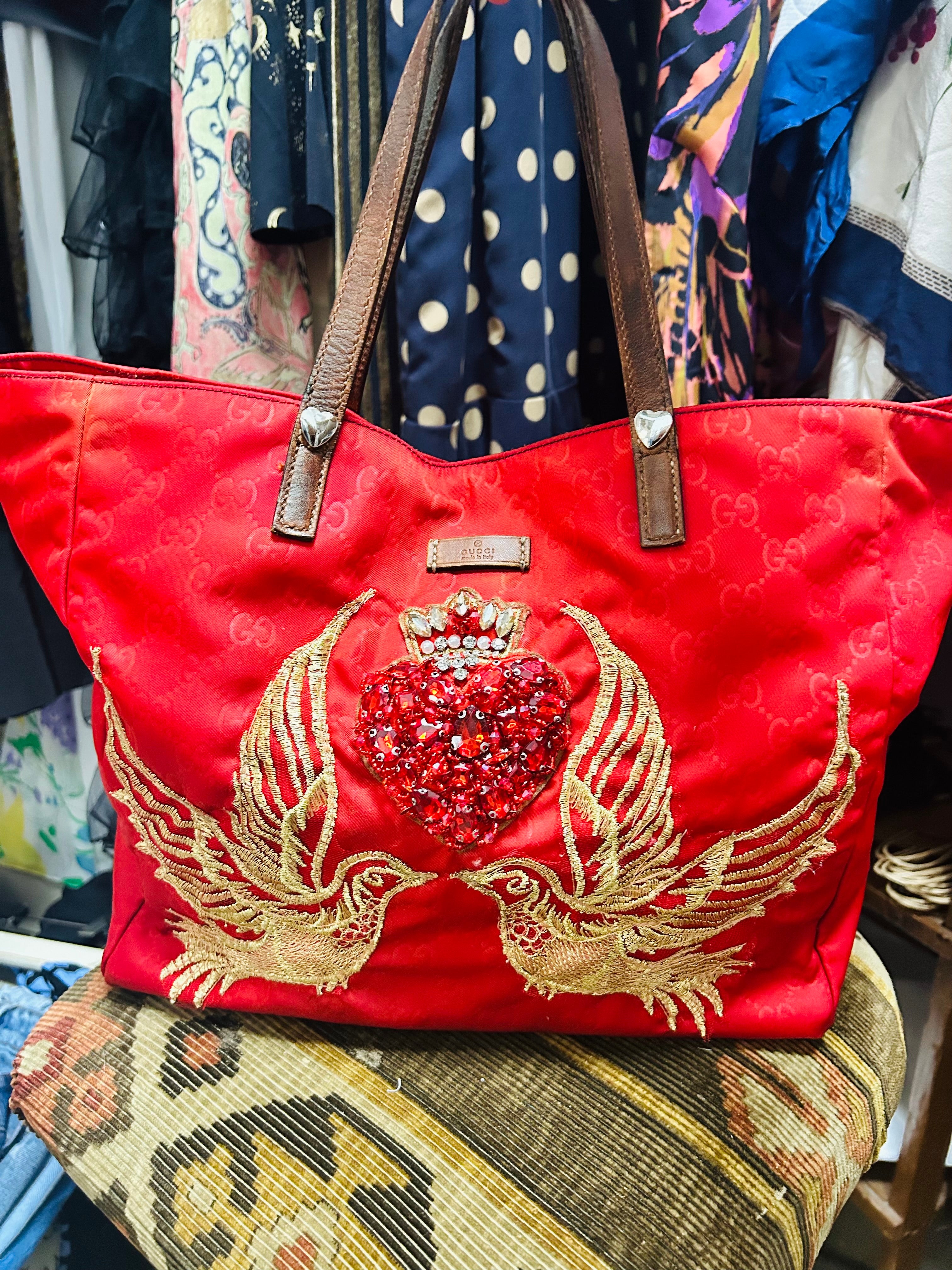 OOAK Bird Song Vintage Gucci Nylon Satchel
