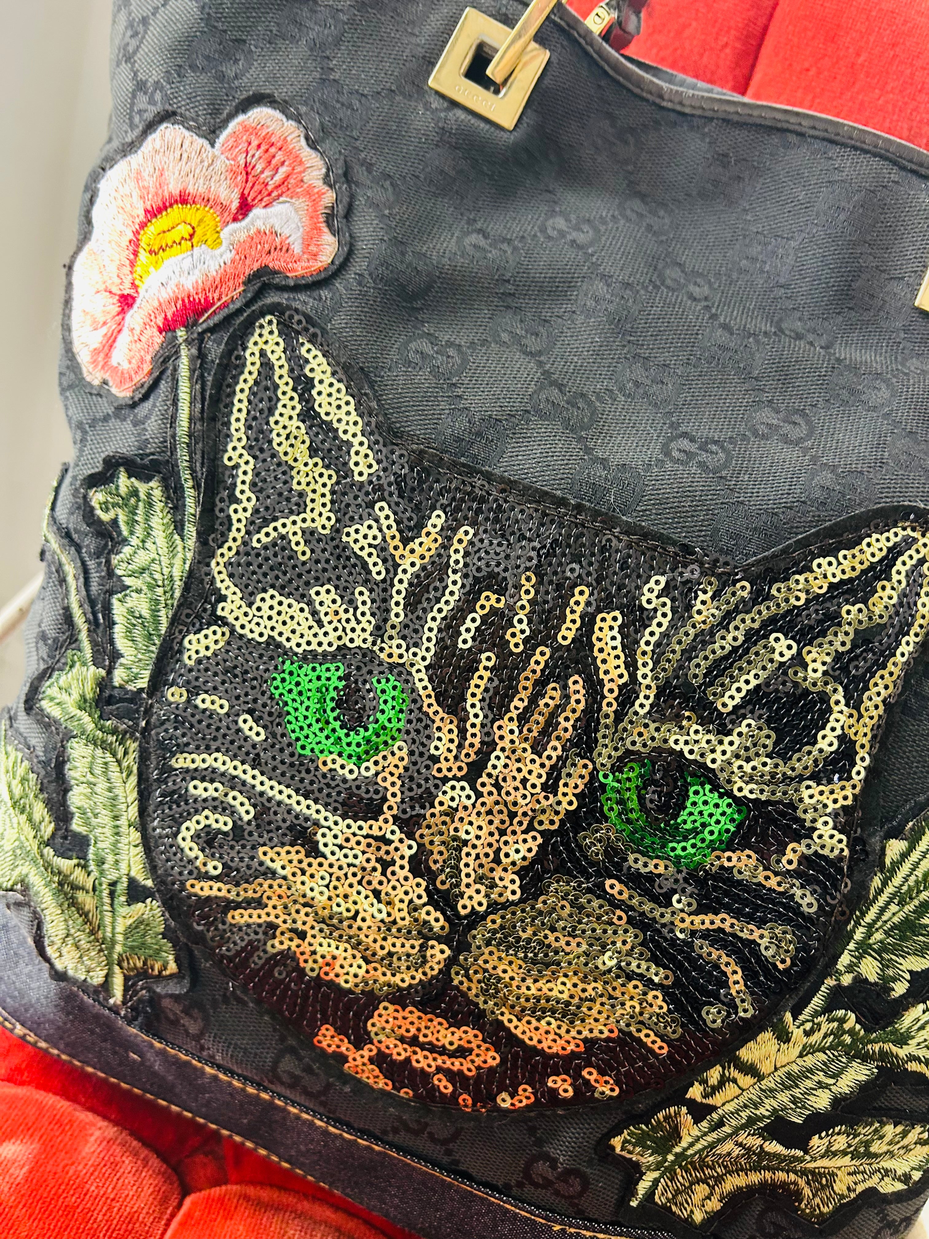 OOAK Green Eyed Cat Vintage Gucci Shoulder Bag