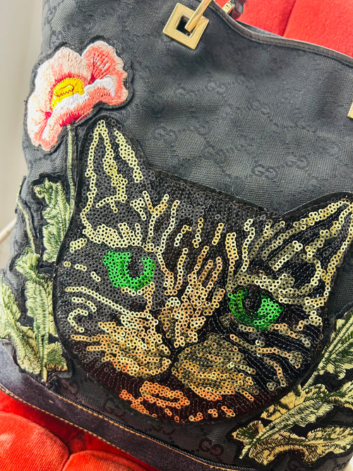 OOAK Green Eyed Cat Vintage Gucci Shoulder Bag