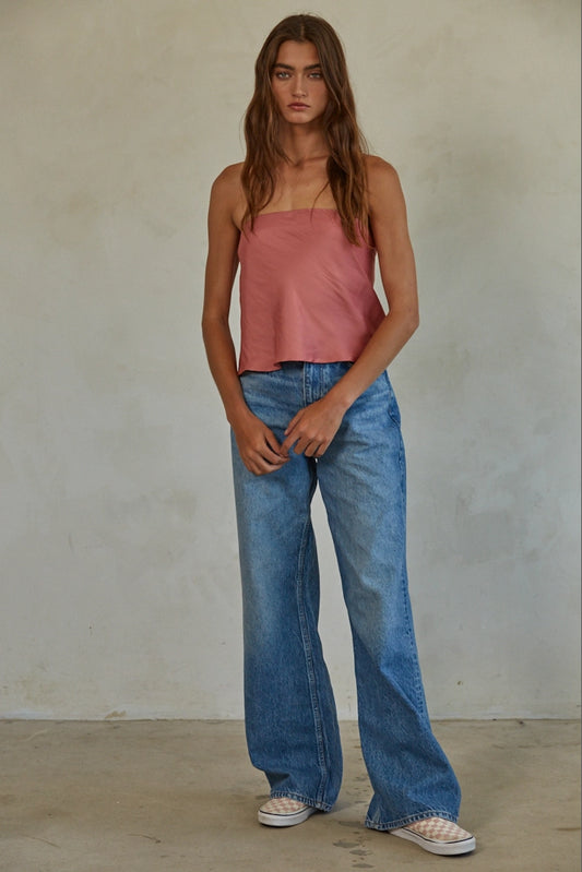 Woven Polyester Satin Tube Strapless Top