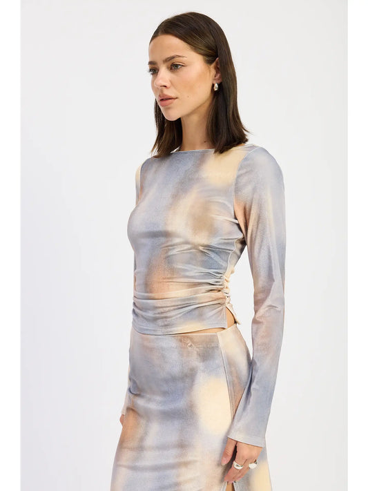 Velvet Boatneck Long Sleeve Top