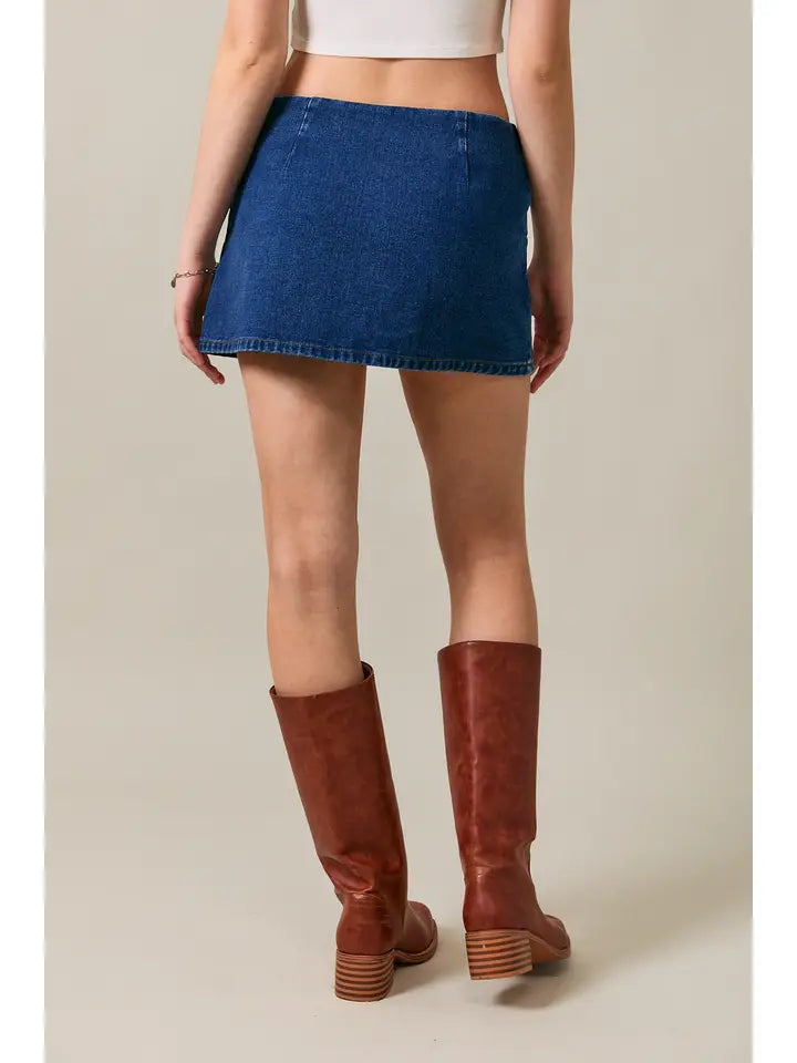 Low Waist Denim Mini Skirt with Invisible Zipper