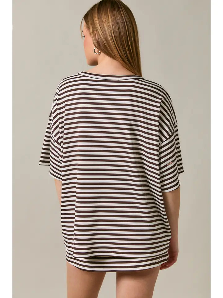 Short Sleeve Round Neck Oversized Stripe T-Shirt