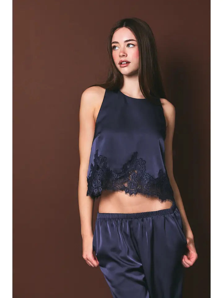 Halter Neck Lace Trim Detail Sleeveless Top