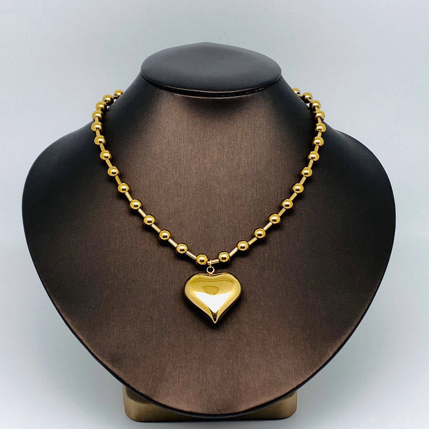 Large Heart Charm18K Gold Plated Steel Necklace