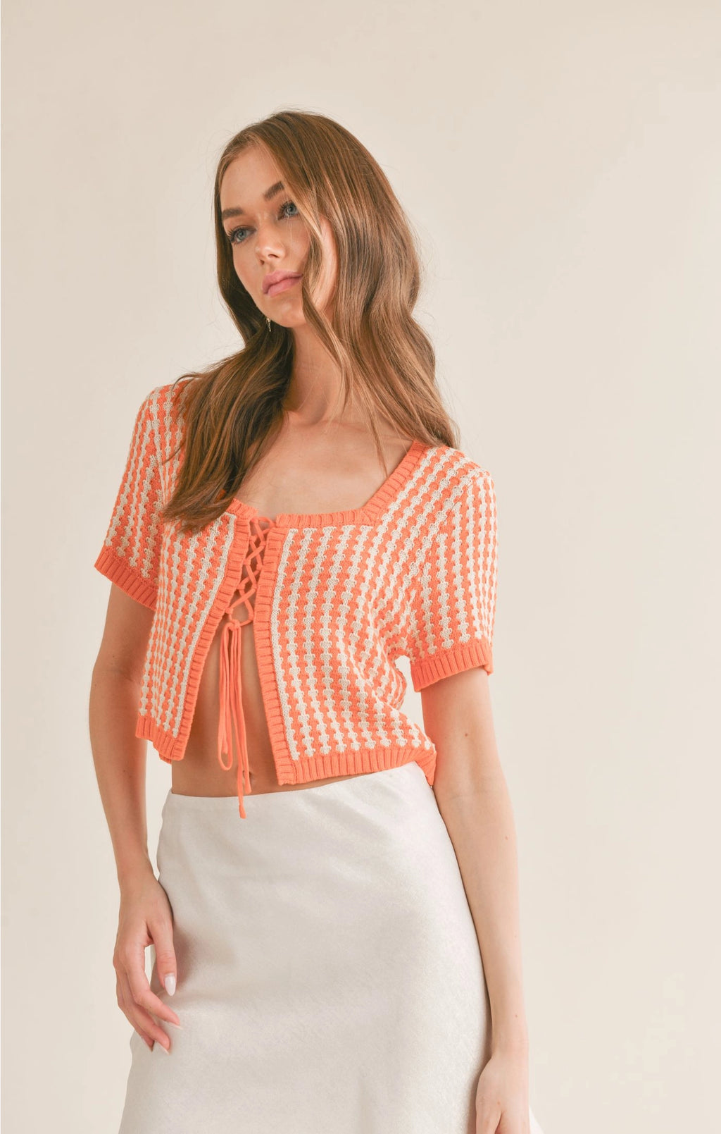 Sage the Label Amore Lace Up Front Crop Sweater