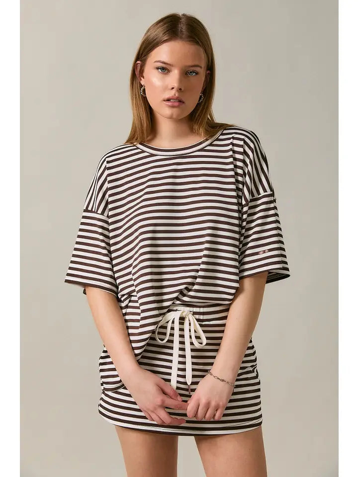 Short Sleeve Round Neck Oversized Stripe T-Shirt