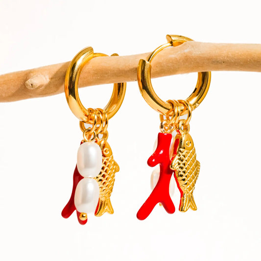 Rocaille 18K Gold Fish Pearl Earring