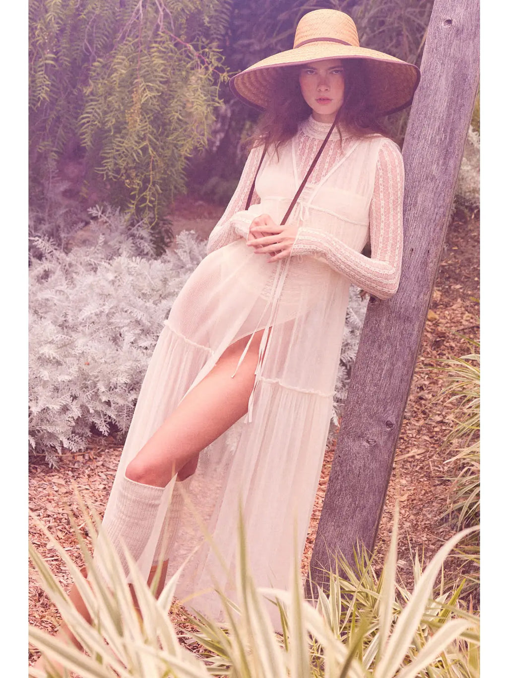 Sheer Tulle Ruffled Tie-Front Layering Maxi Top