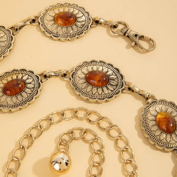 Oval Amber Stud Concho Western Chain Belt