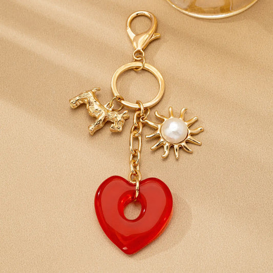 Bag Charm Key Chain-Resin Heart Dog Pearl Sunblast