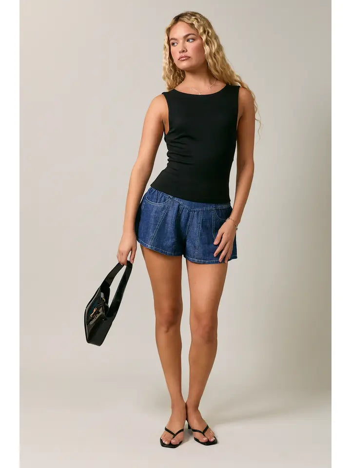 Sleeveless High Neck Cowl Back Detail Knit Top