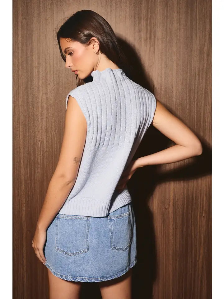 Mock Neck Sleeveless Knit Sweater Top