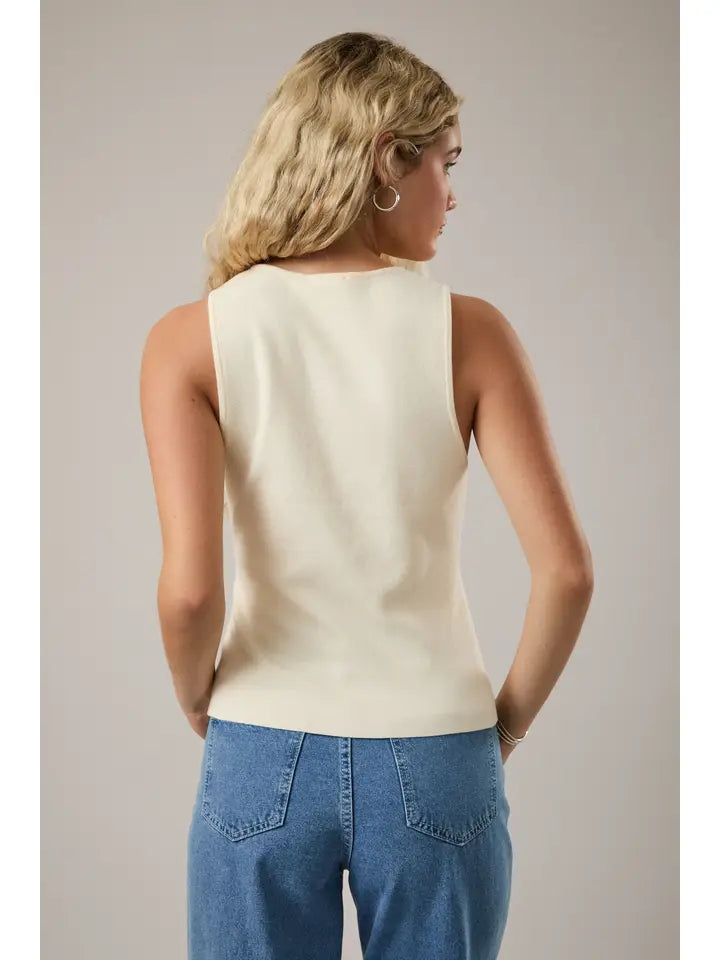 Sleeveless Button Down Sweater Tank