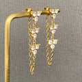 Zircon Inlaid Chain 18K Gold Plated Ss Post Earrings