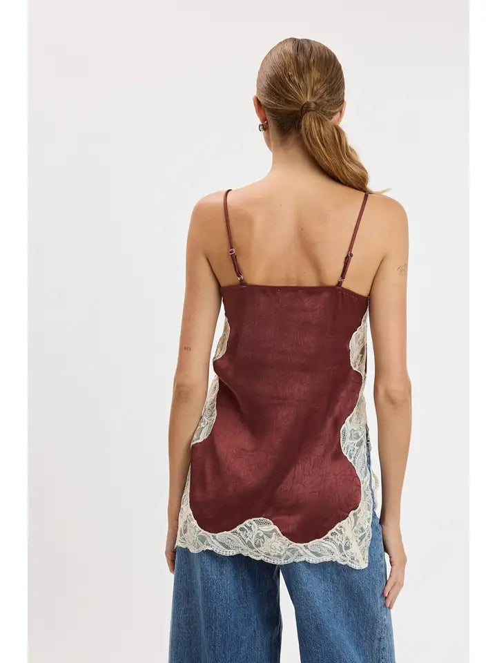 One More Time Satin Lace Top