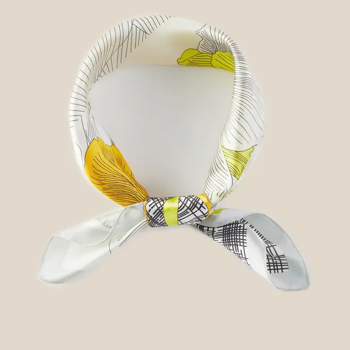 Pen Art Flower Print Square Bandana Scarf