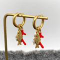 Fish & Pearls & Coral 18K Gold Plated Ss Huggie Earrings