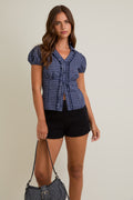 Cotton V-Neck Top with Short Sleeves