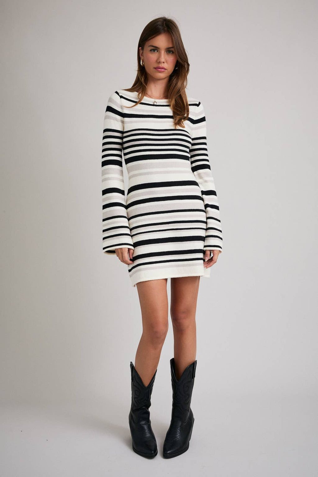 BOAT NECK BELL SLEEVE SWEATER DRESS