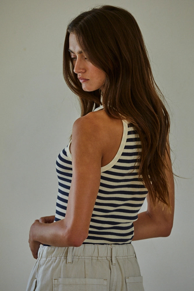Knit Cotton Spandex Ribbed Striped Tank Top