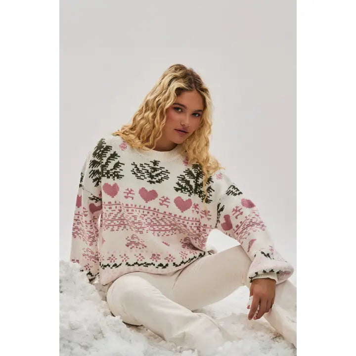 Long Sleeve Crew Neck Fairisle Pattern Sweater