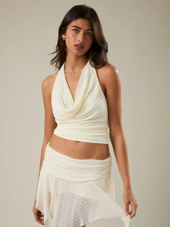 Lace Halter Neck Top with Tie Back
