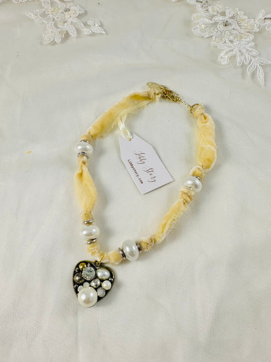 OOAK Velvet Ribbon Heart Pendant Necklace