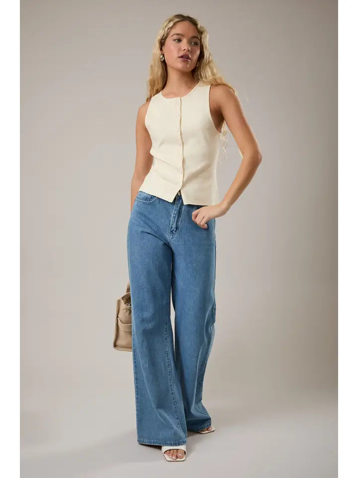 Sleeveless Button Down Sweater Tank