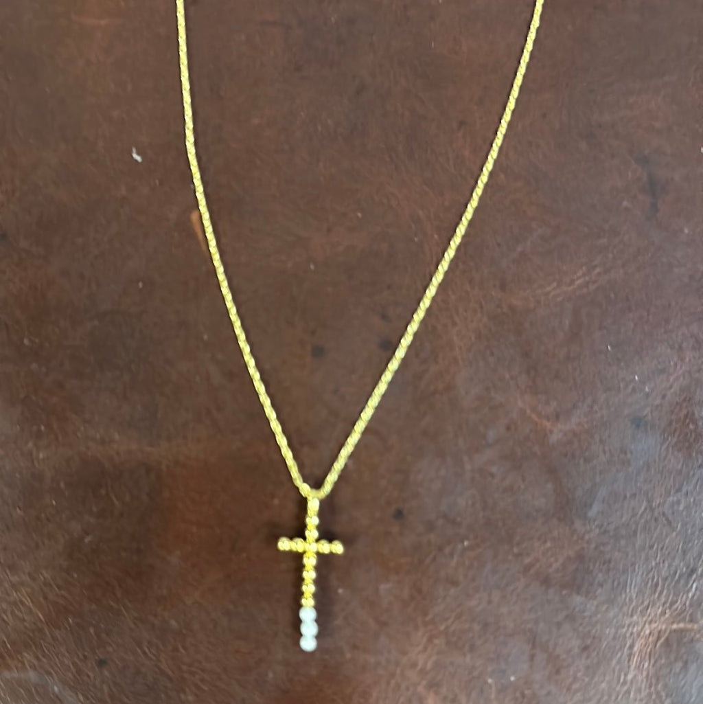 LUXE SMALL CROSS WITH PEARLS DAINTY NECKLACE