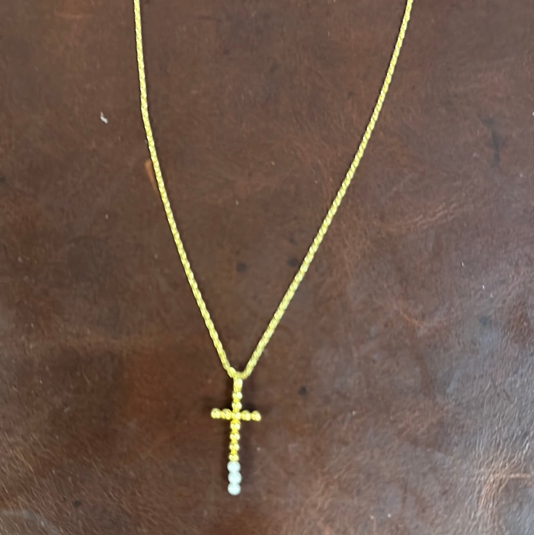 LUXE SMALL CROSS WITH PEARLS DAINTY NECKLACE