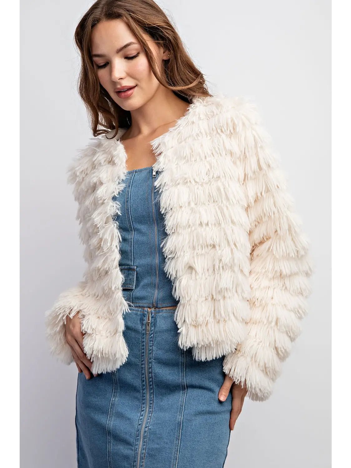 Faux Fur Front Open Jacket