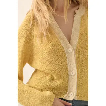 Ribbed Knit Contrast Cardigan Sweater