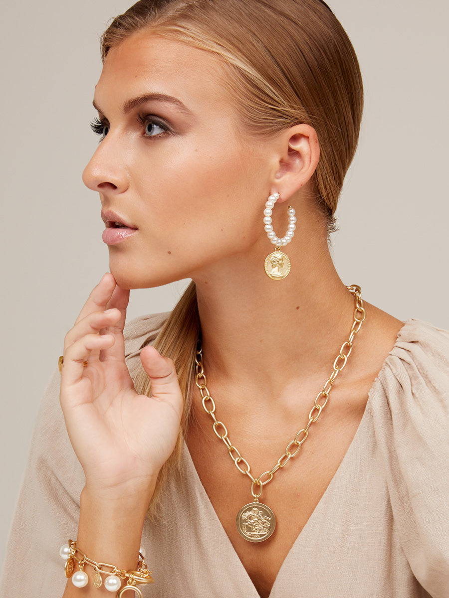 Zenzii Coin Pendant & Chain Collar Necklace
