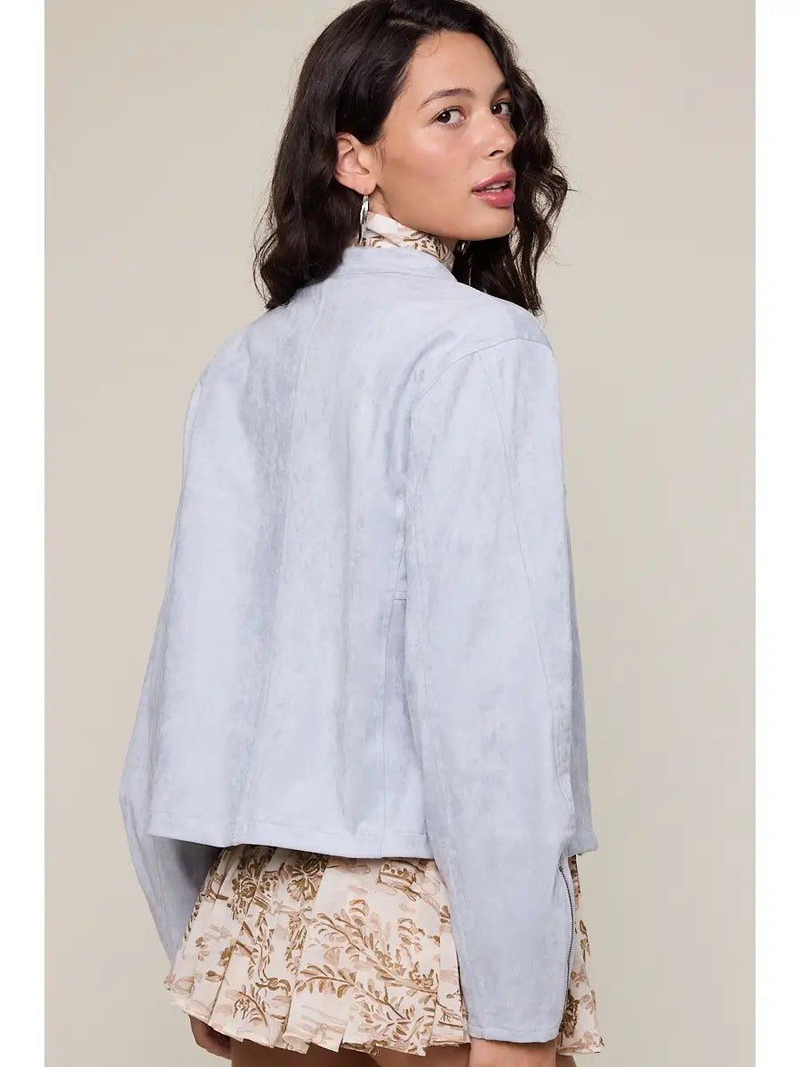 Suede Neck Buttons Casual Jacket