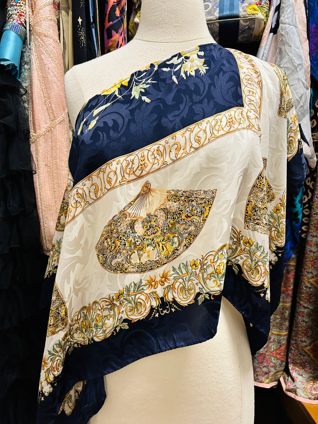 OOAK Fan Print Silk Scarf Top