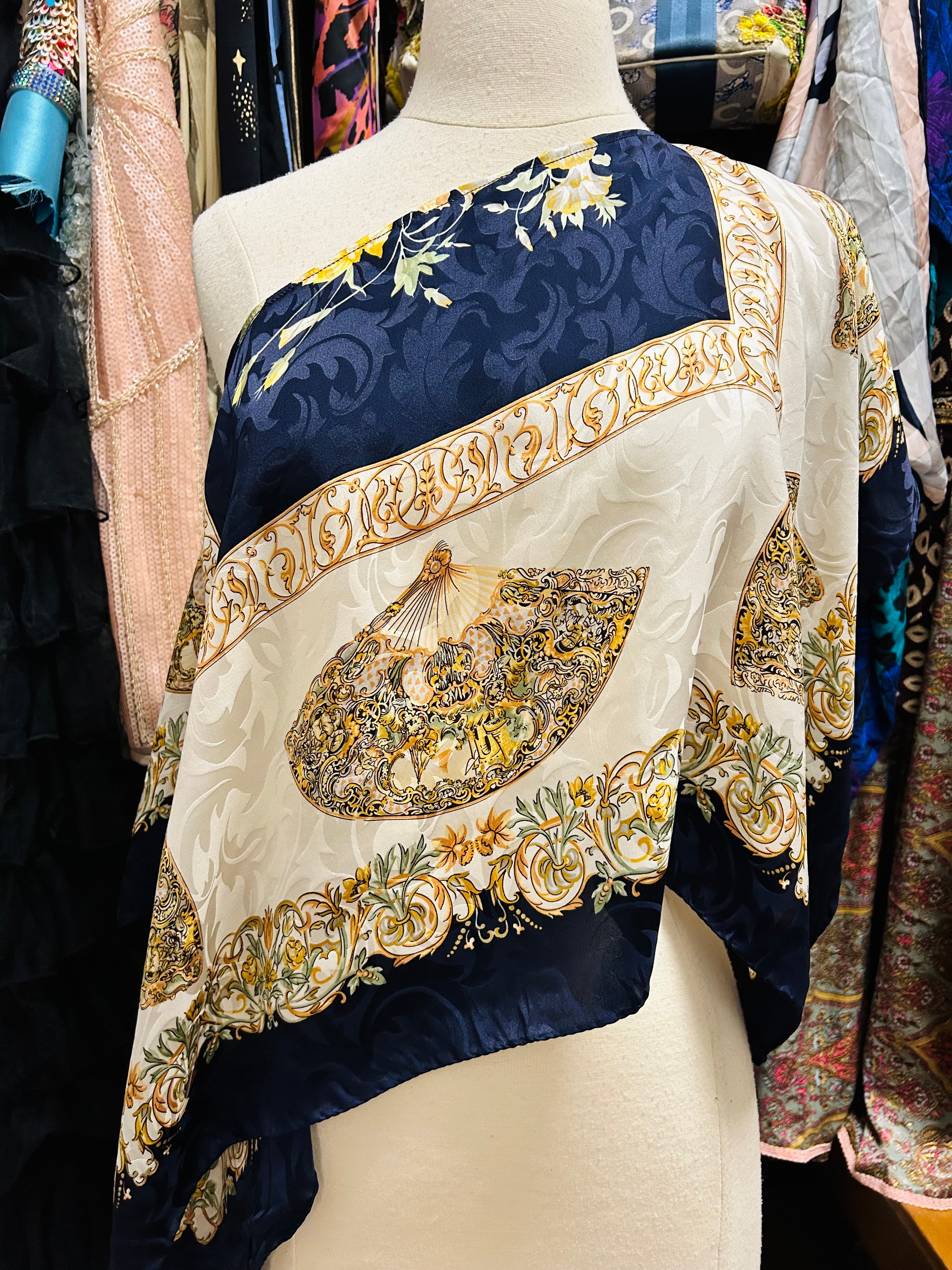 OOAK Fan Print Silk Scarf Top