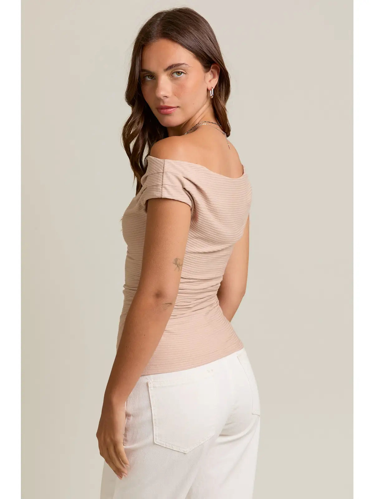 Off Shoulder Rib Knit Top