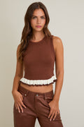Contrast Yarn Detail Sleeveless Sweater Top