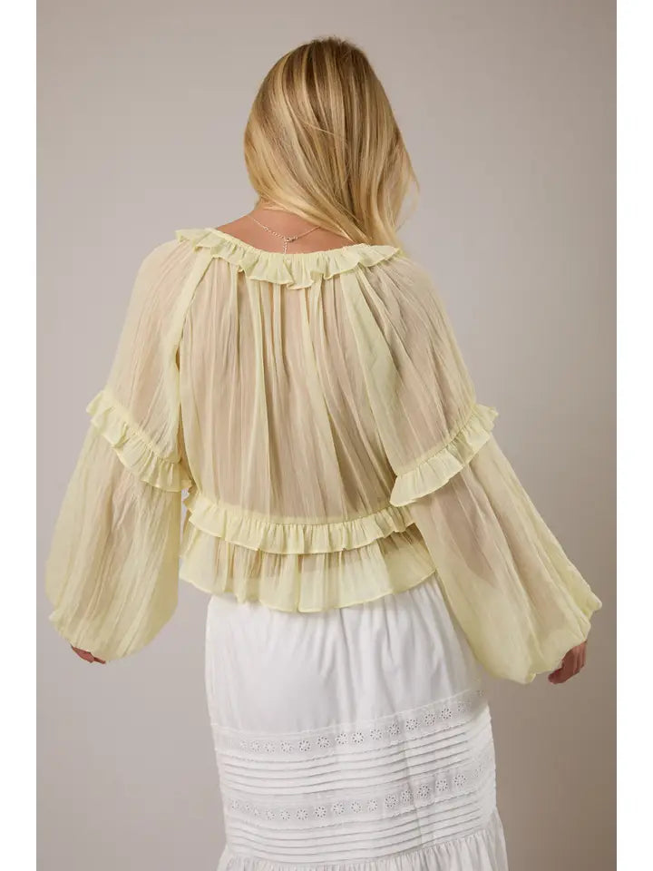 Scoop Neck Ruffle Detail Blouse