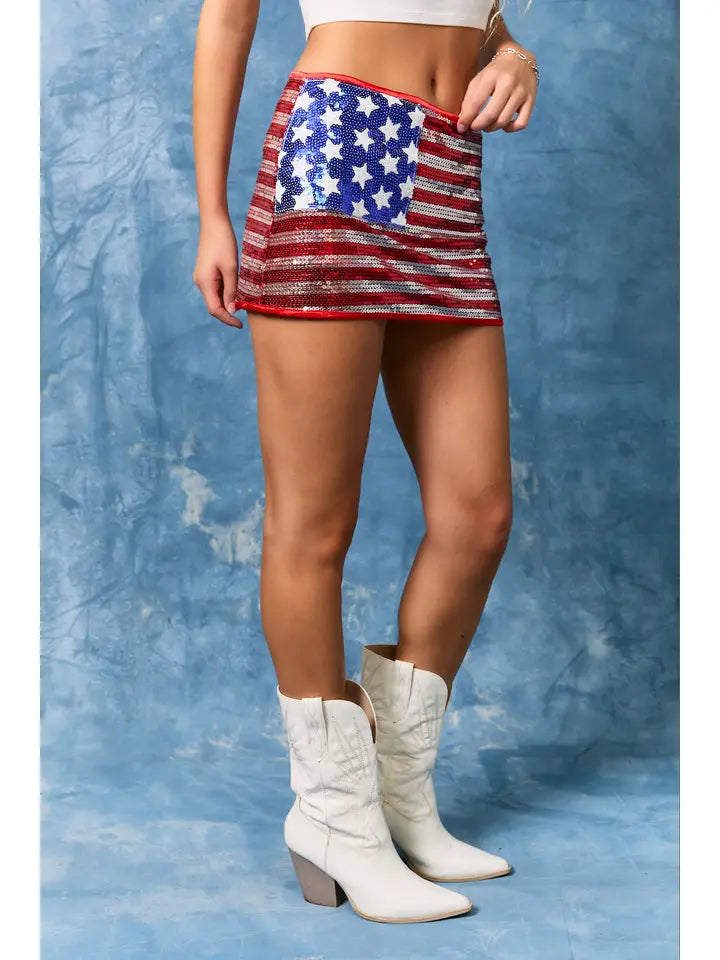 Low Rise USA Flag Sequins